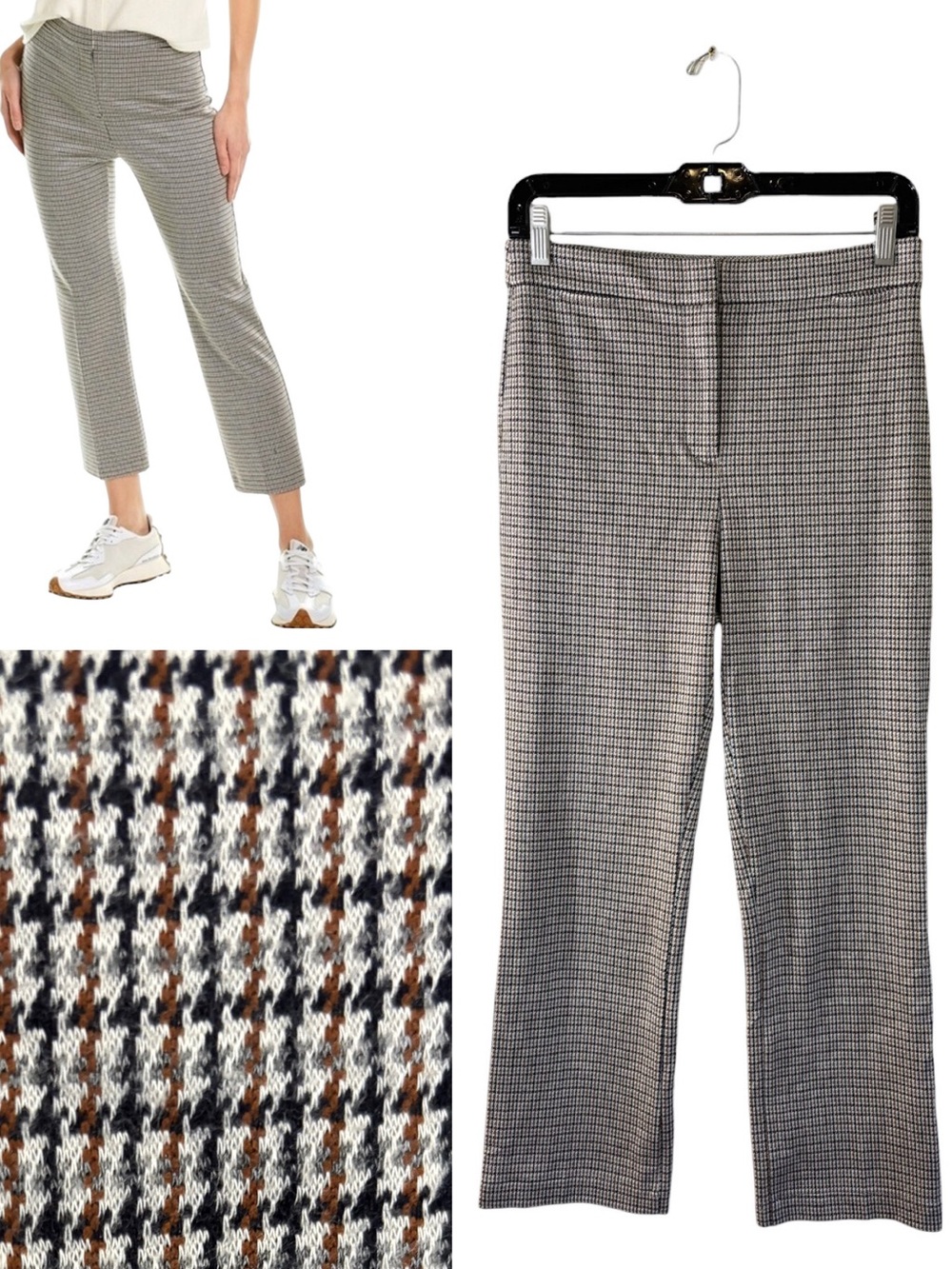 Theory Stratton Knit Cropped Pants Brown Black Grey Houndstooth Plaid Ankle 2